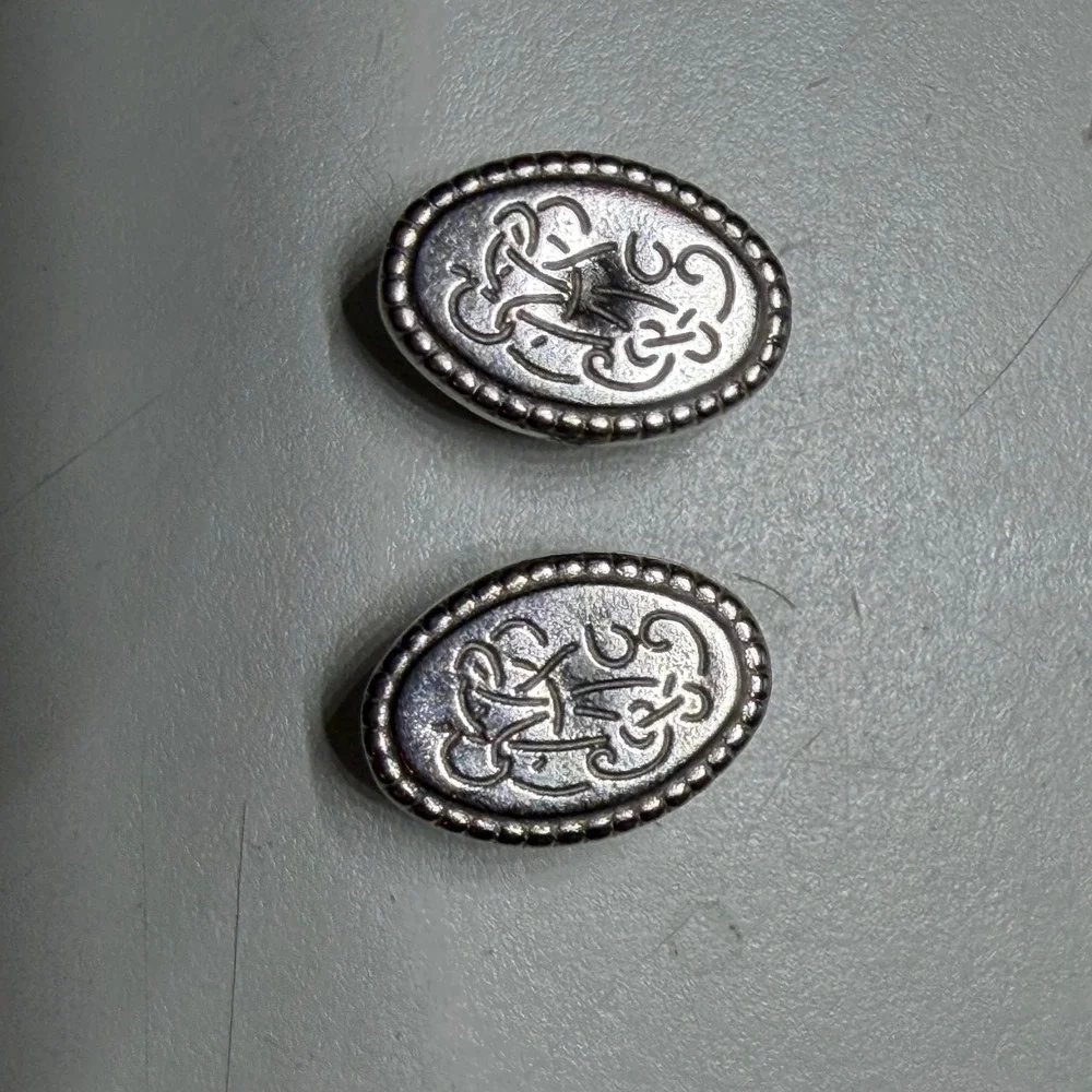 Silver Tone Celtic Knot Oval Engraved Stud Back Cufflinks Formal Accessory